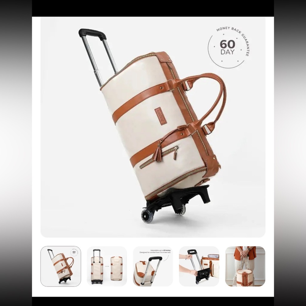 Jenni Travel Bag 2.0 Canvas Travel Duffel Bag with Wheels - Cream & Tan